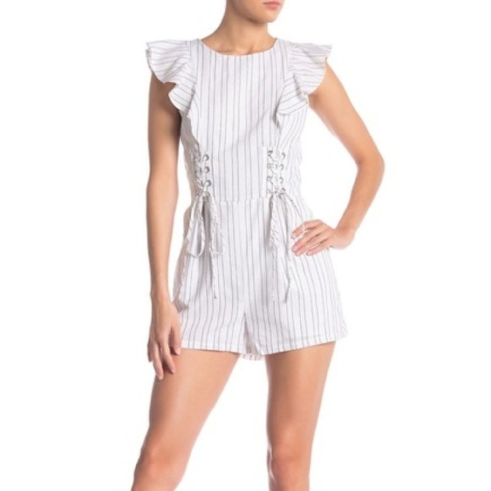 J.O.A. Striped Lace-Up Romper